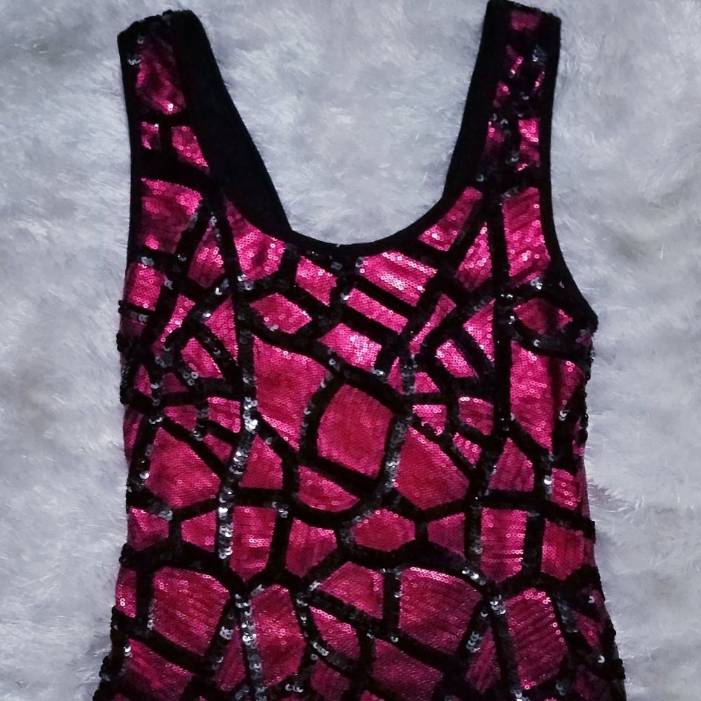 BKE Fully Sequin Red & Black Tank Top